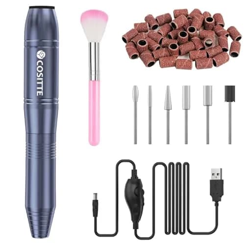 COSITTE USB Nail Drill Machine for Acrylic Nails with 56-Piece Kit | 20,000 RPM Portable Efile for Home & Salon Use thumbnail 1