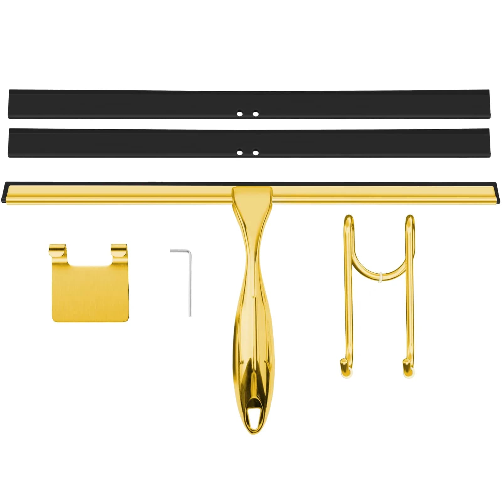 TOOVEM 12 Inch Shower Squeegee for Glass Doors, Window, Bathroom (Gold) | Water & Soap Residue Removal — Gold 14 inch