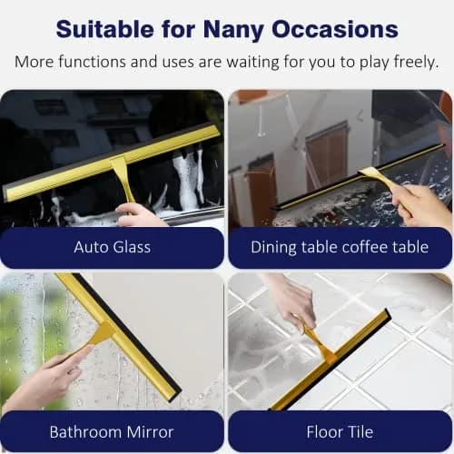 TOOVEM 14 Inch Shower Squeegee for Glass Doors, Window, Bathroom (Gold) | Stainless Steel & Silicone thumbnail 8