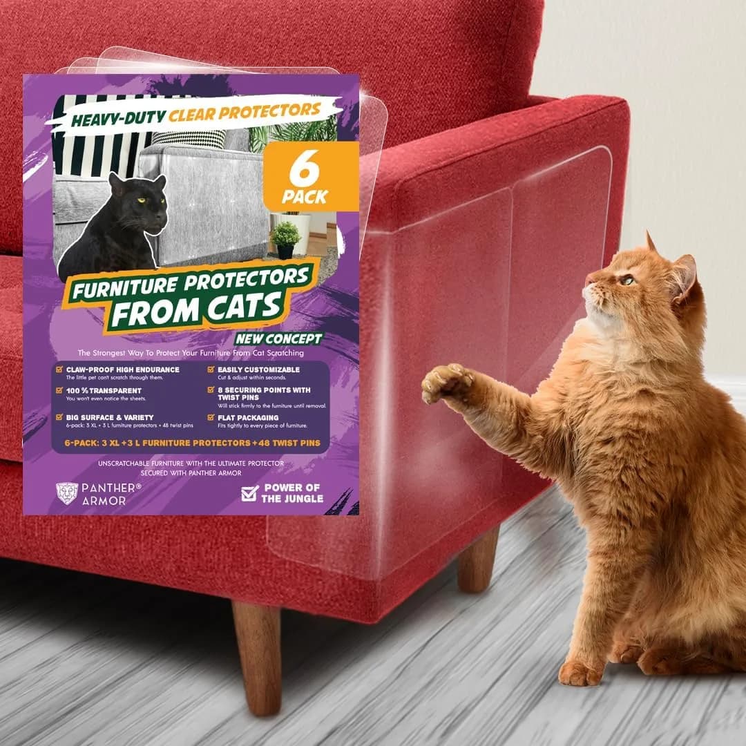 Panther Armor Clear Furniture Protector Sheets with Twist Pins | Protects Fabric Sofas & Chairs from Cat Scratching