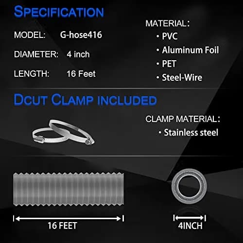 TEAIERXY 4 Inch 16FT Dryer Vent Hose | Flexible Insulated Air Ducting for HVAC Ventilation (Grey) thumbnail 3