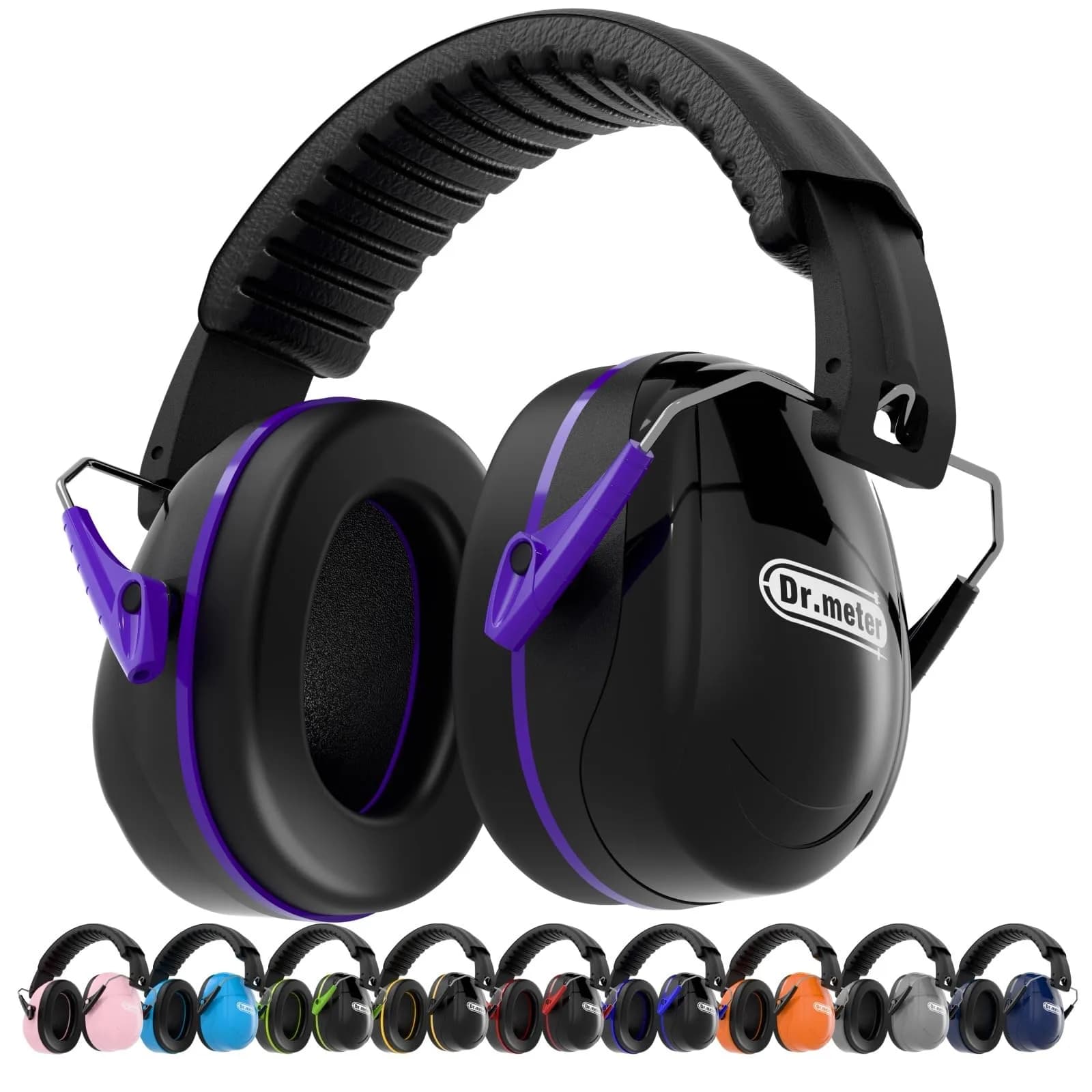Dr.meter FM-1B Noise Cancelling Earmuffs for Adults & Kids | 31dB SNR (26dB NRR) Noise Reduction — Black Purple