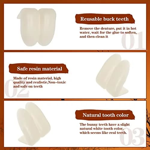 LEIFIDE Fake Buck Teeth Caps 1.7 x 2 cm (0.67 x 0.79 inches) | Realistic White Resin Fangs for Halloween Cosplay thumbnail 5