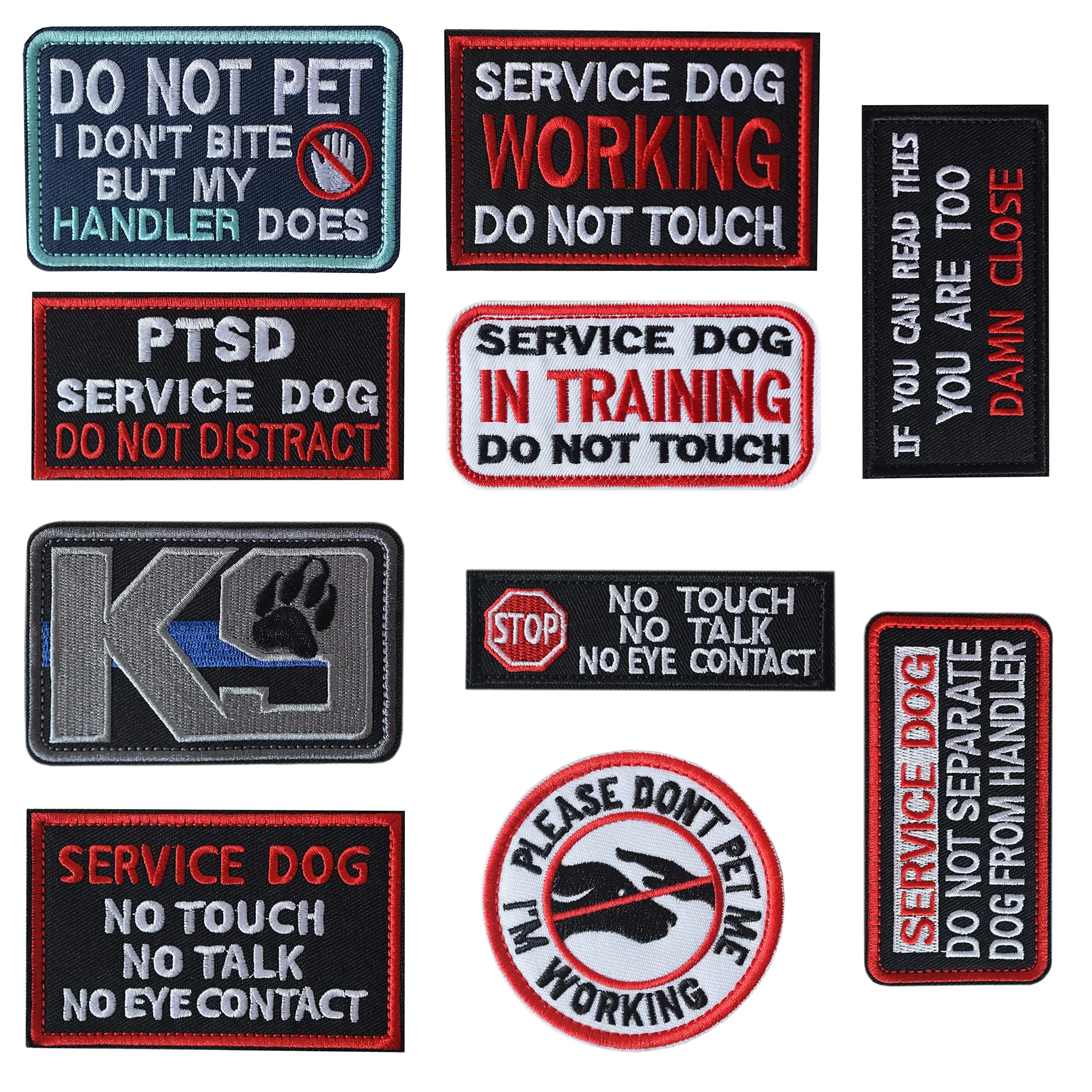 J.CARP Service Dog K9 Badge Patch 10 pcs | No Touch Embroidered Patches for Harness - main product image