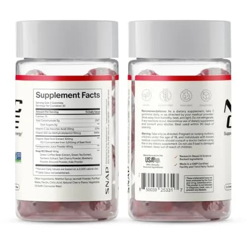 Snap Supplements Nitric Oxide Beet Root Gummies Cherry 60 Count | Support Circulation & Energy thumbnail 7