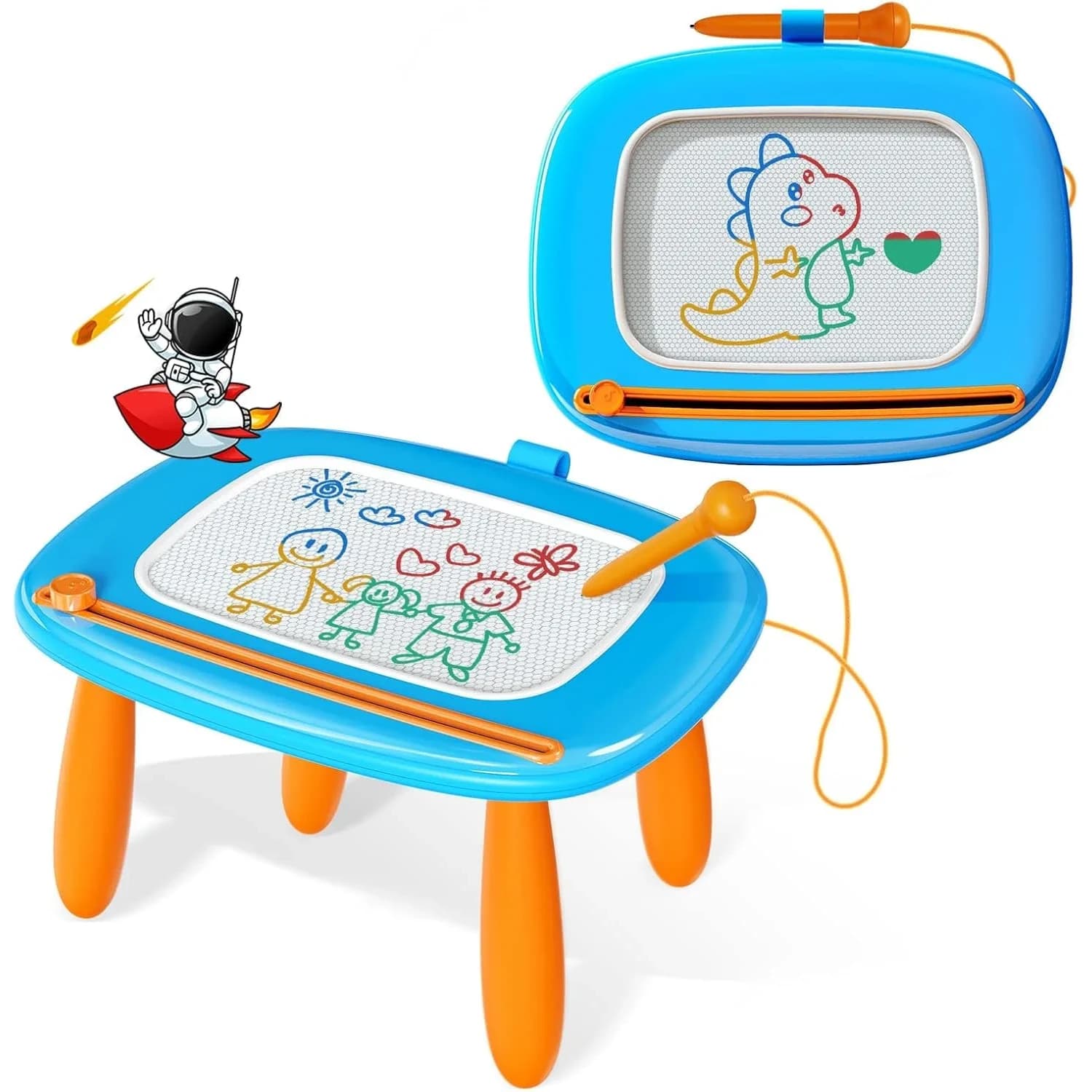 Kikidex Magnetic Drawing Board with Legs, Toddler Learning Toy for 1-3 Year Olds, Mess-Free Doodle Pad, Soft Pink | Educational Art Toy — Light Blue
