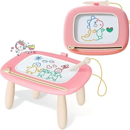 Kikidex Magnetic Drawing Board with Legs, Toddler Learning Toy for 1-3 Year Olds, Mess-Free Doodle Pad, Soft Pink | Educational Art Toy thumbnail 1