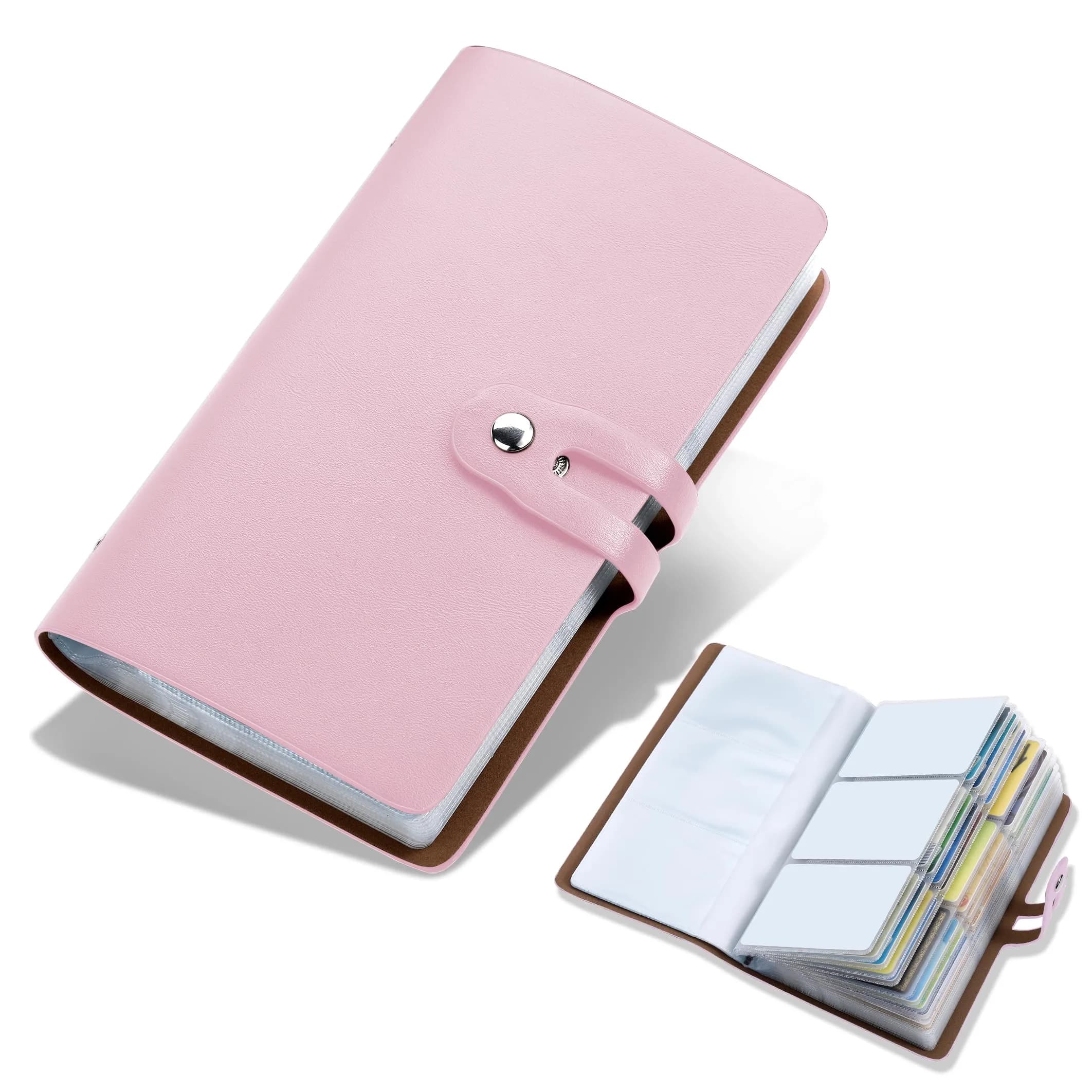 Angimi Leather Business Card Organizer, RFID Blocking, Pink | Holds 96 Cards, Compact & Durable - main product image