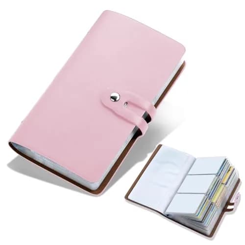 Angimi Leather Business Card Organizer, RFID Blocking, Pink | Holds 96 Cards, Compact & Durable thumbnail 1