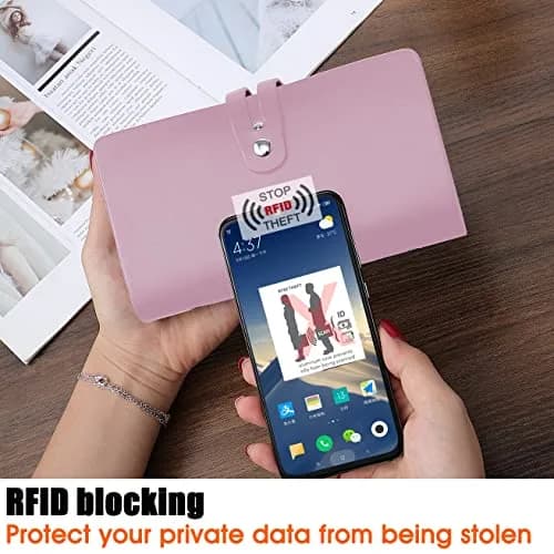Angimi Leather Business Card Organizer, RFID Blocking, Pink | Holds 96 Cards, Compact & Durable thumbnail 4