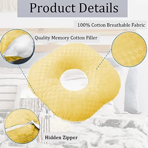 Wuronsa Ear Piercing Pillow with Hole for Cartilage Piercings, CNH Support | Adjustable Cotton Pillow for Side Sleepers (Yellow, 9-inch) thumbnail 4