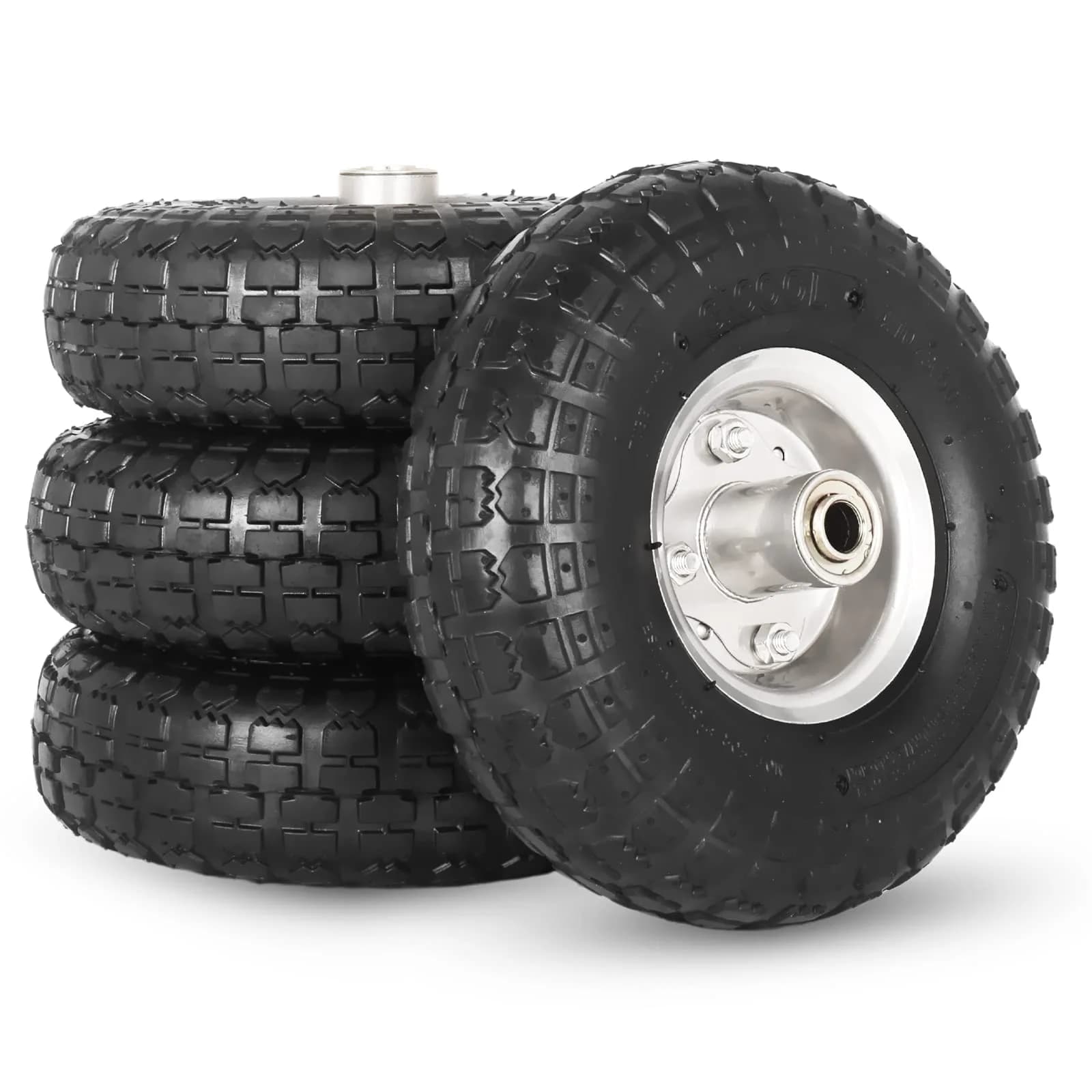 GICOOL 4.10/3.50-4" Pneumatic Tire and Wheel Set | 10" Diameter, 4 Pack, 2.2" Offset Hub, 5/8" Axle Bore — 4-Pack