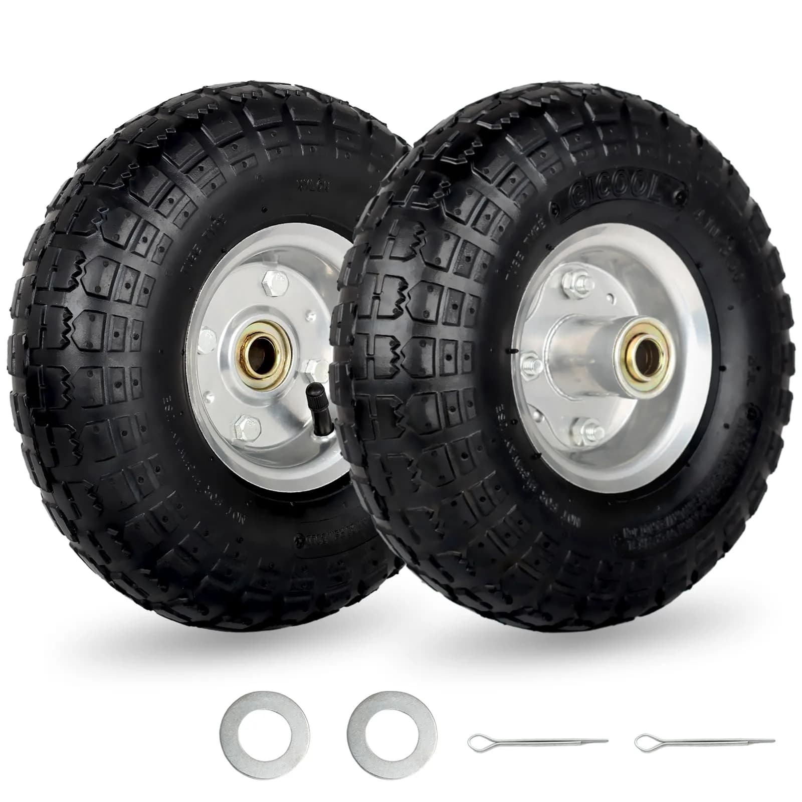 GICOOL 4.10/3.50-4" Pneumatic Tire and Wheel 10" | 2 Pack with 2.25" Offset Hub & 5/8" Axle Bore - main product image