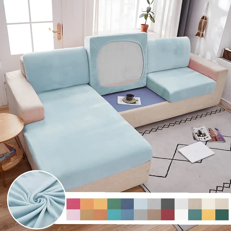 Jonuiony Wear-Resistant Universal Sofa Cover, Stretch Velvet, Light Blue | Full Sofa Protection thumbnail 3