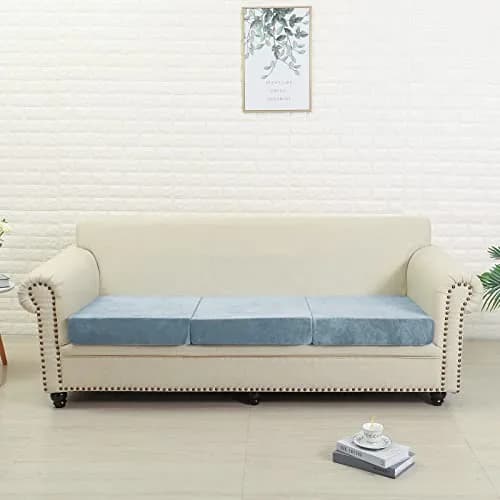 Jonuiony Wear-Resistant Universal Sofa Cover, Stretch Velvet, Light Blue | Full Sofa Protection thumbnail 5