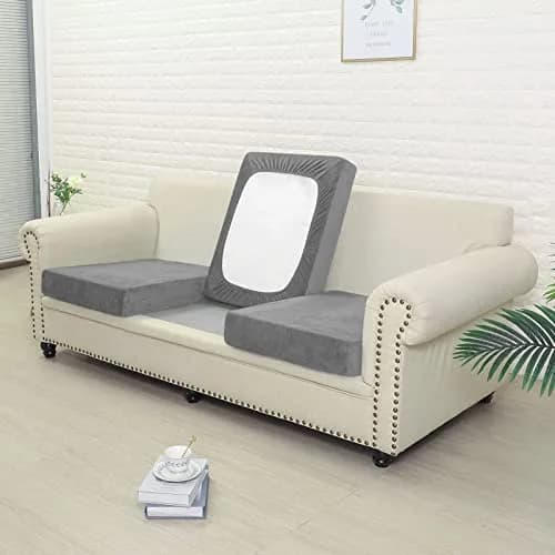 Jonuiony Dark Grey Stretch Velvet Sofa Cover for L-Shape & Sectional Couches | 1 Piece Back Cover thumbnail 3