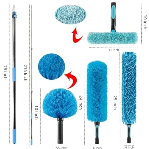 Hicavar 25 Foot High Ceiling Fan Cobweb Duster with 6-18ft Extension Pole | Extendable, Reusable Feather & Window Cleaning Kit thumbnail 2