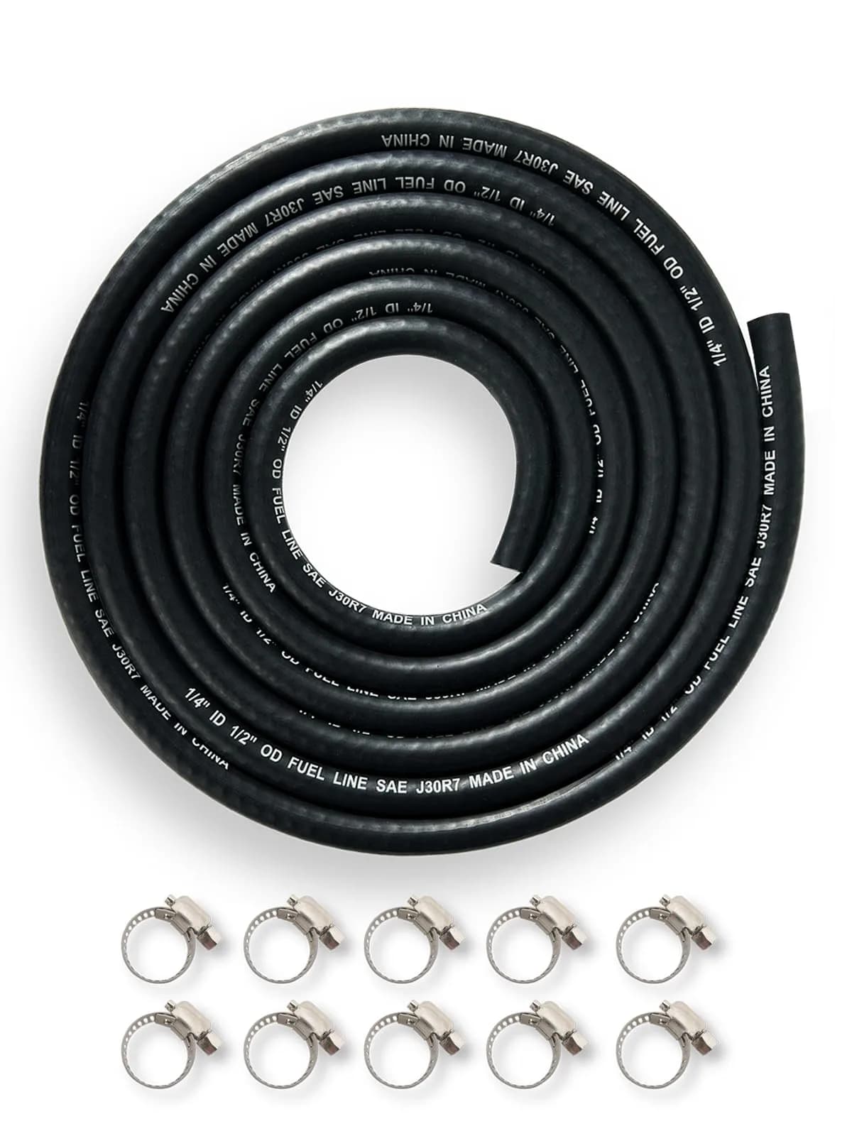 YAMAKATO 1/4 Inch ID 6FT NBR Fuel Line Hose SAE 30R7 with 10 Clamps | Reinforced Braided Hose for Small Engines - main product image