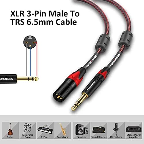 TIMEYES XLR to 6.35mm Jack Cable 2M (6.5ft) | Balanced Mic Cable with Gold-Plated Connectors thumbnail 6