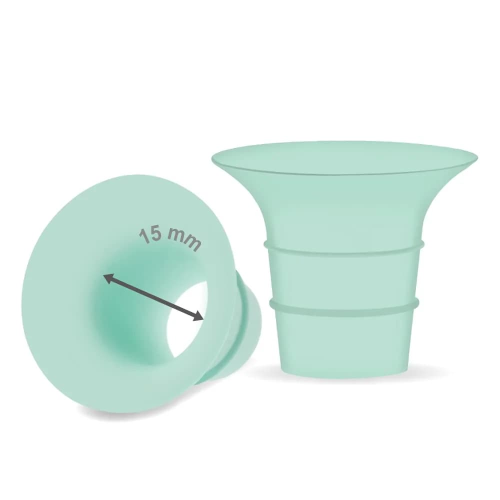 Maymom 15mm Flange Insert for 24mm Breast Shields | BPA-Free Silicone for Medela, Spectra, Elvie, Motif Luna (2-Pack) — 15mm Short