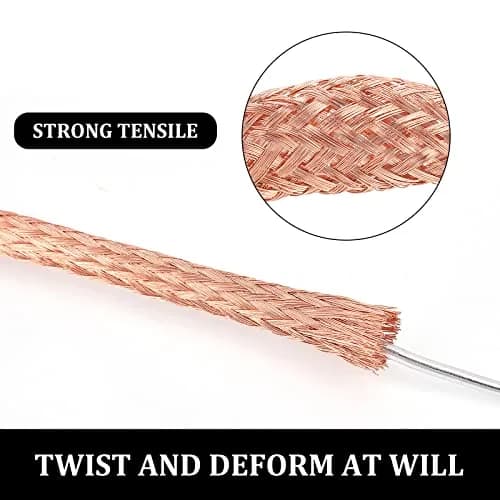 BENECREAT Flat Braided Pure Copper Wire 4m (13Ft) | 9mm Wide, 1mm Thick, 4mm² Cross-Section for Grounding & Noise Reduction thumbnail 5