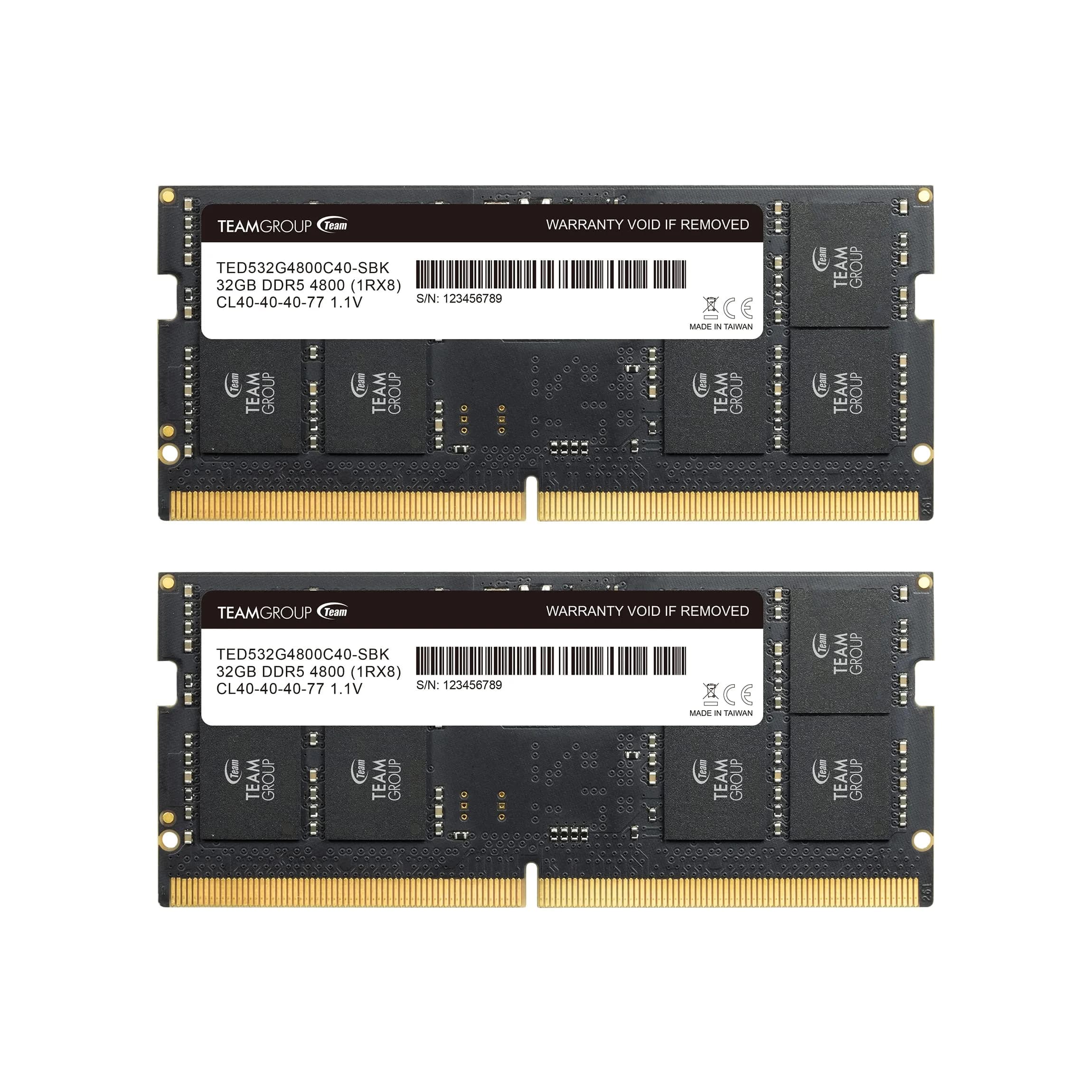 TEAMGROUP Elite DDR5 16GB 4800MHz SO-DIMM Laptop RAM Module | 1.1V Non-ECC Unbuffered 262-Pin — 64GB Kit (2x32GB)