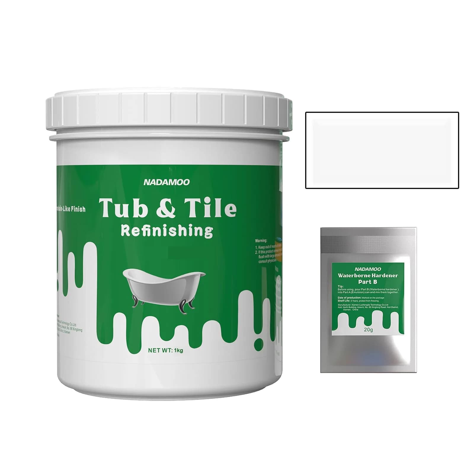 NADAMOO Tub and Tile Refinishing Kit White 1kg | Water-Based, Durable Finish