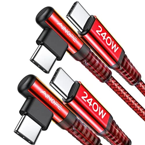 AINOPE 240W USB-C Cable 2.0m (6.6ft) Right Angle Red | Fast Charging Data Transfer thumbnail 1