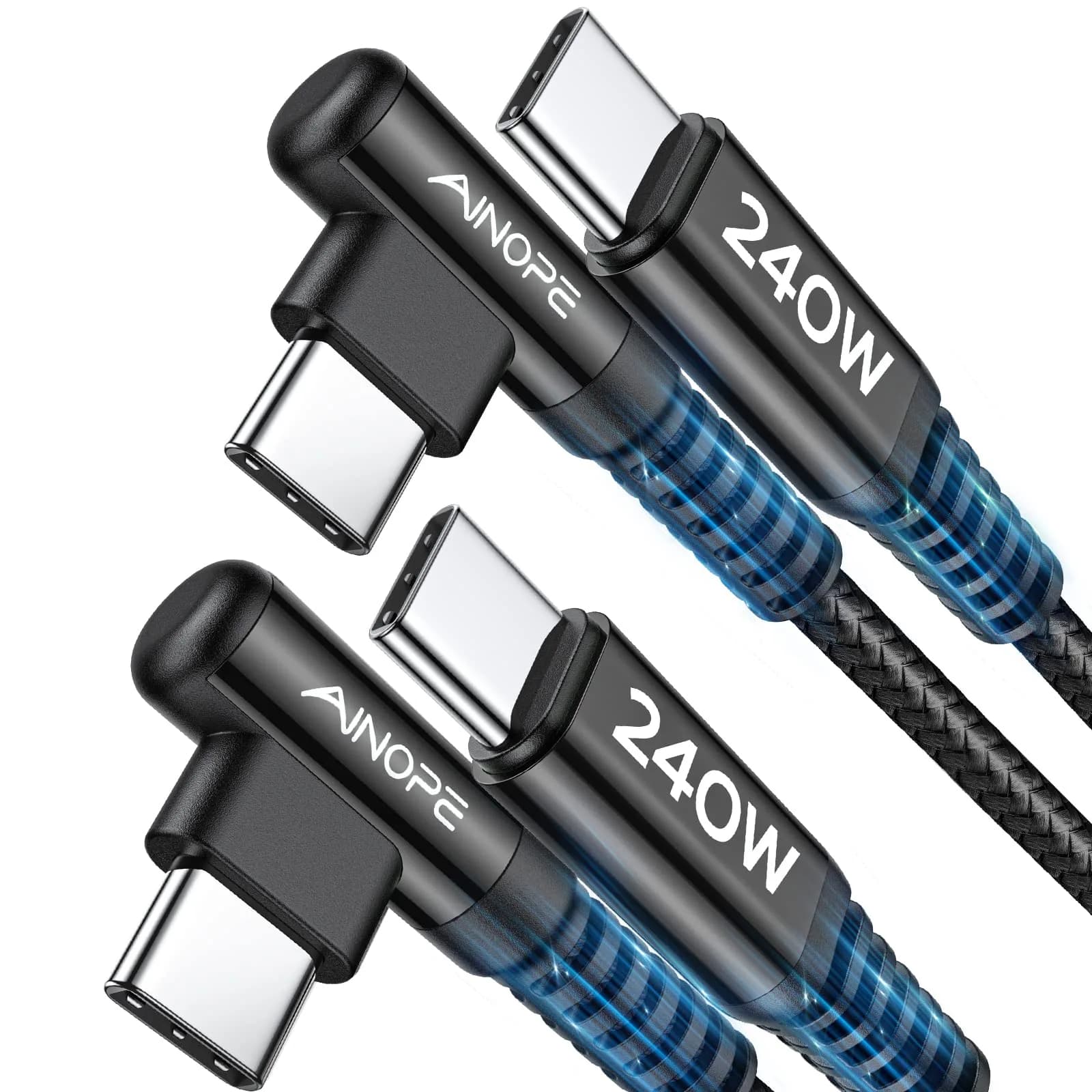 AINOPE 240W USB C to USB C Cable 3.05 m (10FT) Right Angle | Fast Charging & Data Transfer — Black / 6.6FT