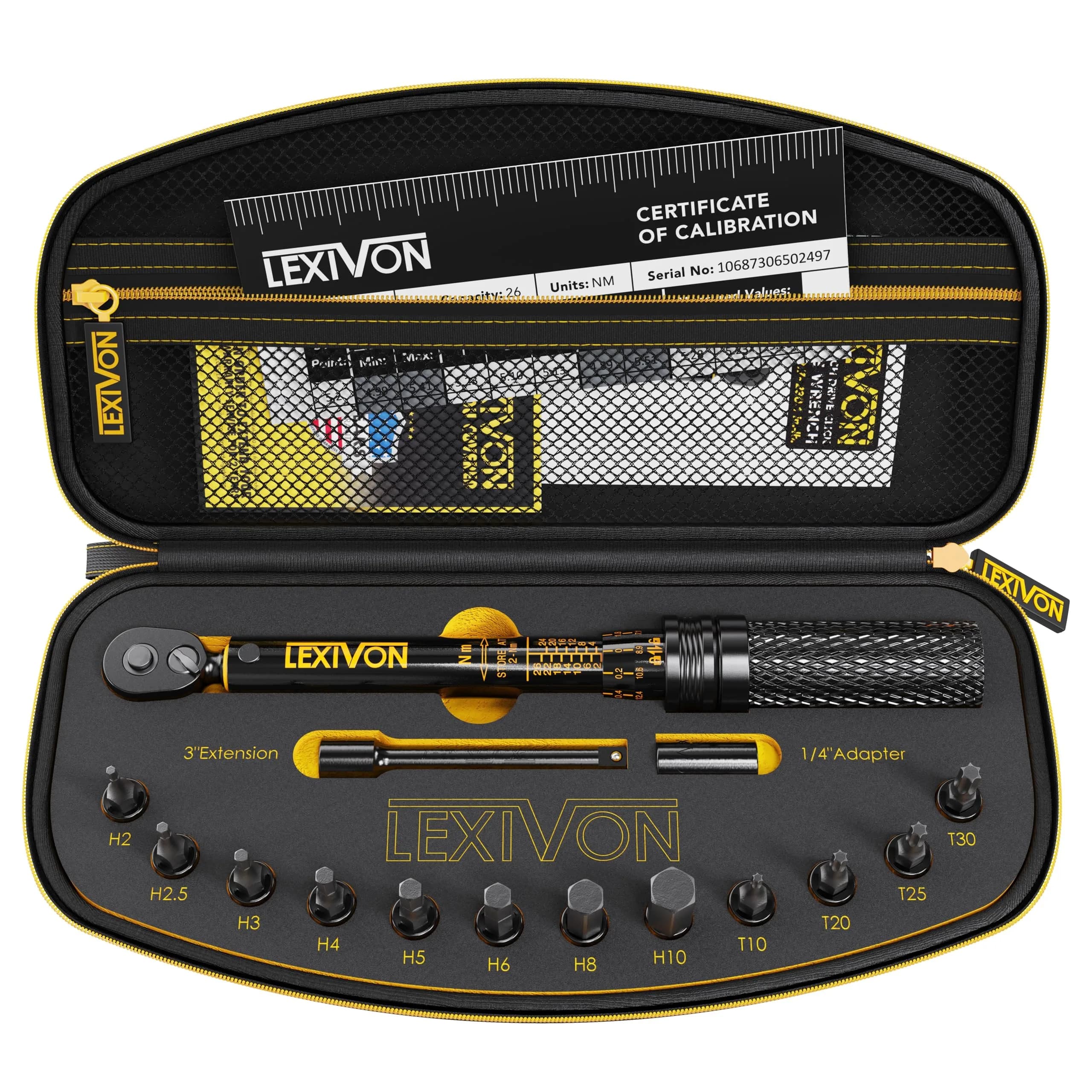 LEXIVON 1/4-Inch Drive Click Torque Wrench 15-Piece Kit | 2-26 Nm (17.7-230.1 in-lb) Dual-Direction, 72-Tooth Gear
