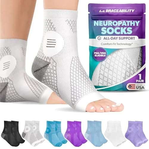 BraceAbility Neuropathy Socks Small - Gray | Medical Compression Garment for Nerve Pain Relief thumbnail 1