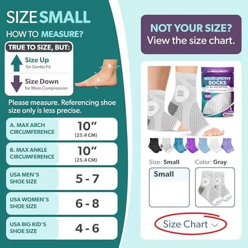BraceAbility Neuropathy Socks Small - Gray | Medical Compression Garment for Nerve Pain Relief thumbnail 2