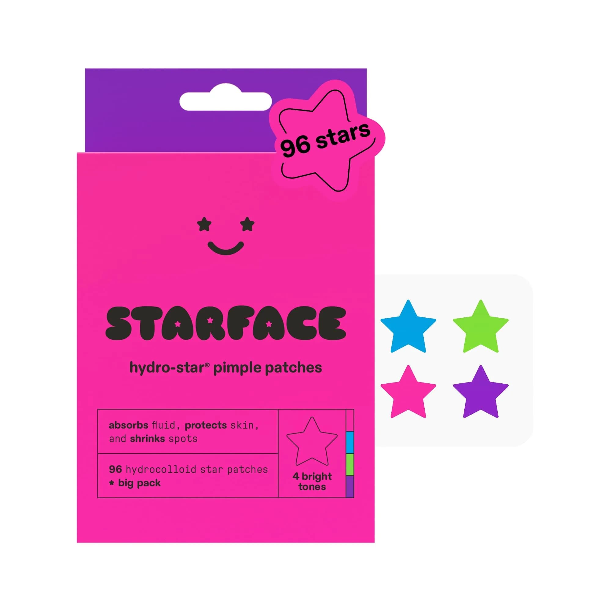Starface Hydro-Star Party Pack Hydrocolloid Pimple Patches, 96 ct | Fun Star-Shaped Cover for Acne & Sensitive Skin