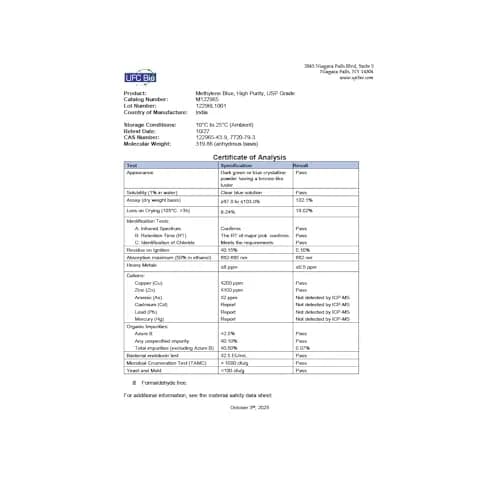 UFC Bio Methylene Blue Powder USP Grade 1 gram | Lab Chemical for Research & Manufacturing thumbnail 6