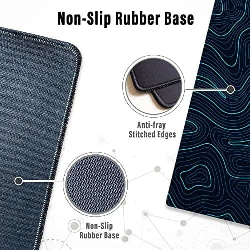 Ovenbird Gaming Mouse Pad with Stitched Edges, Topographic Map Blue Extended XL Mousepad for Desk, 80cm x 30cm, Rubber & Polyester thumbnail 5