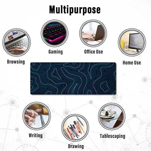 Ovenbird Gaming Mouse Pad with Stitched Edges, Topographic Map Blue Extended XL Mousepad for Desk, 80cm x 30cm, Rubber & Polyester thumbnail 8