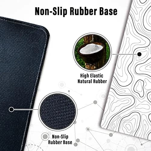 Ovenbird Large Gaming Mouse Pad with Stitched Edges | Minimalist Topographic Map Desk Mat, Extended XL, Anti-Slip Base, White thumbnail 6