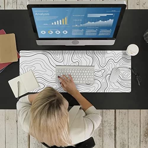 Ovenbird Large Gaming Mouse Pad with Stitched Edges | Minimalist Topographic Map Desk Mat, Extended XL, Anti-Slip Base, White thumbnail 8