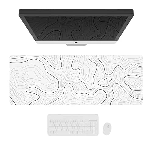 Ovenbird Large Gaming Mouse Pad with Stitched Edges | Minimalist Topographic Map Desk Mat, Extended XL, Anti-Slip Base, White thumbnail 2
