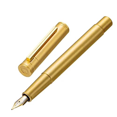Asvine Solid Brass Fountain Pen Medium Nib 13.8cm (5.43 in) | Smooth Writing Classic Design with Converter and Metal Pen Case thumbnail 1