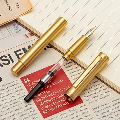 Asvine Solid Brass Fountain Pen Medium Nib 13.8cm (5.43 in) | Smooth Writing Classic Design with Converter and Metal Pen Case thumbnail 6