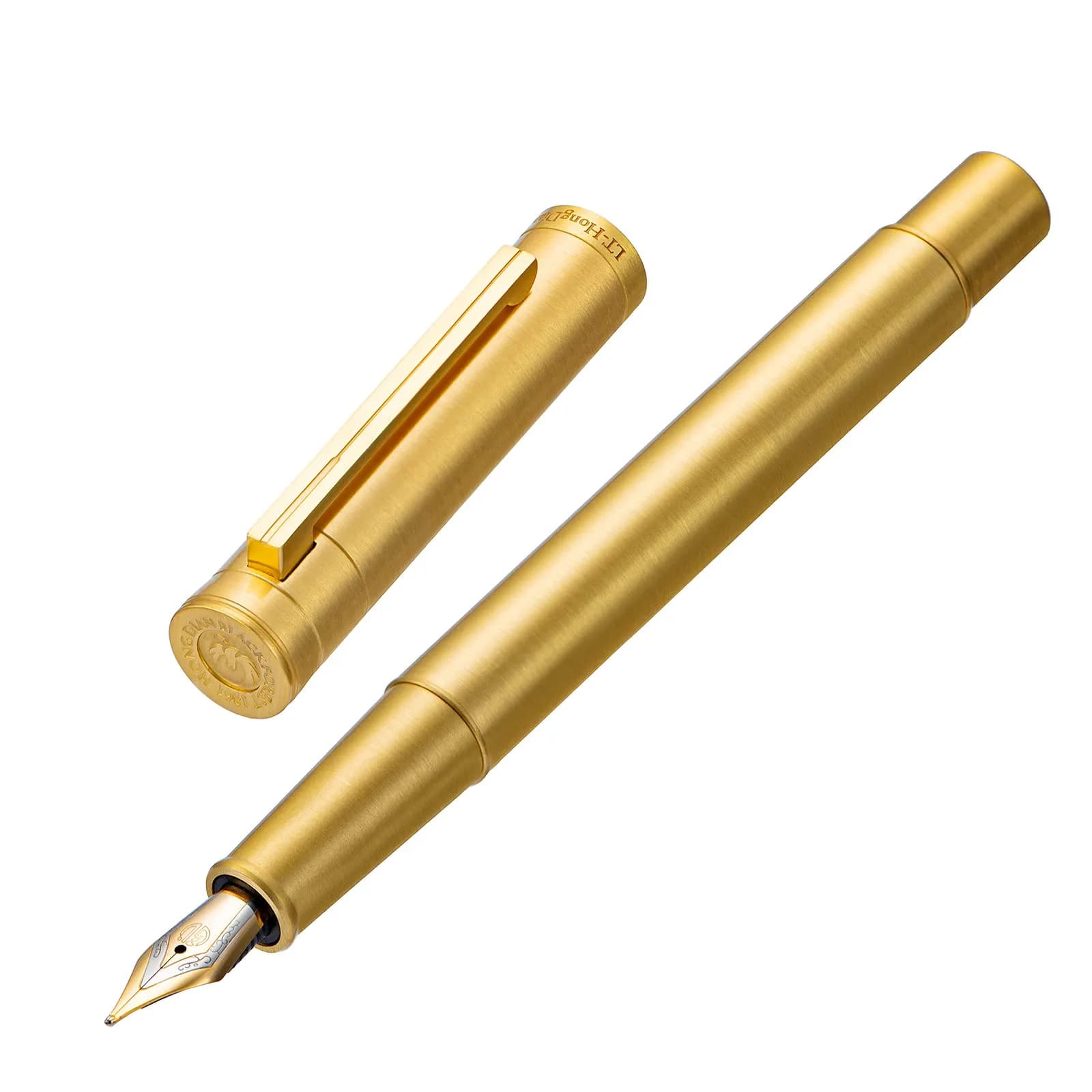 Asvine Solid Brass Fountain Pen Medium Nib 13.8cm (5.43 in) | Smooth Writing Classic Design with Converter and Metal Pen Case