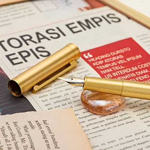 Asvine Solid Brass Fountain Pen Medium Nib 13.8cm (5.43 in) | Smooth Writing Classic Design with Converter and Metal Pen Case thumbnail 4
