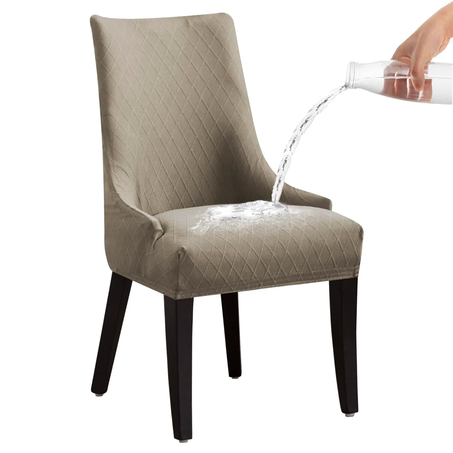 LANSHENG Stretch Rhombic Geometric Wingback Chair Cover Taupe 46-56cm (18-22") Length | Protects Chairs from Stains & Wear - main product image