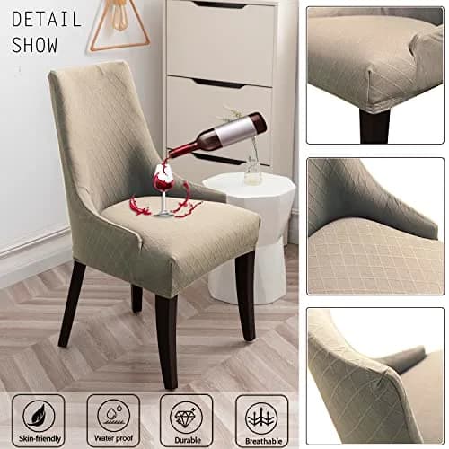 LANSHENG Stretch Rhombic Geometric Wingback Chair Cover Taupe 46-56cm (18-22") Length | Protects Chairs from Stains & Wear thumbnail 6