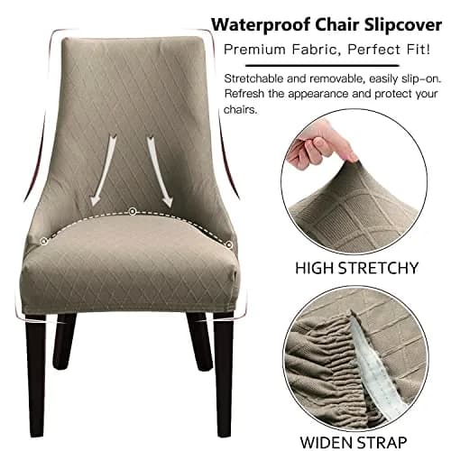 LANSHENG Stretch Rhombic Geometric Wingback Chair Cover Taupe 46-56cm (18-22") Length | Protects Chairs from Stains & Wear thumbnail 7