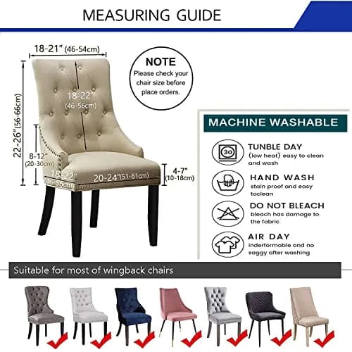 LANSHENG Stretch Rhombic Geometric Wingback Chair Cover Taupe 46-56cm (18-22") Length | Protects Chairs from Stains & Wear thumbnail 3