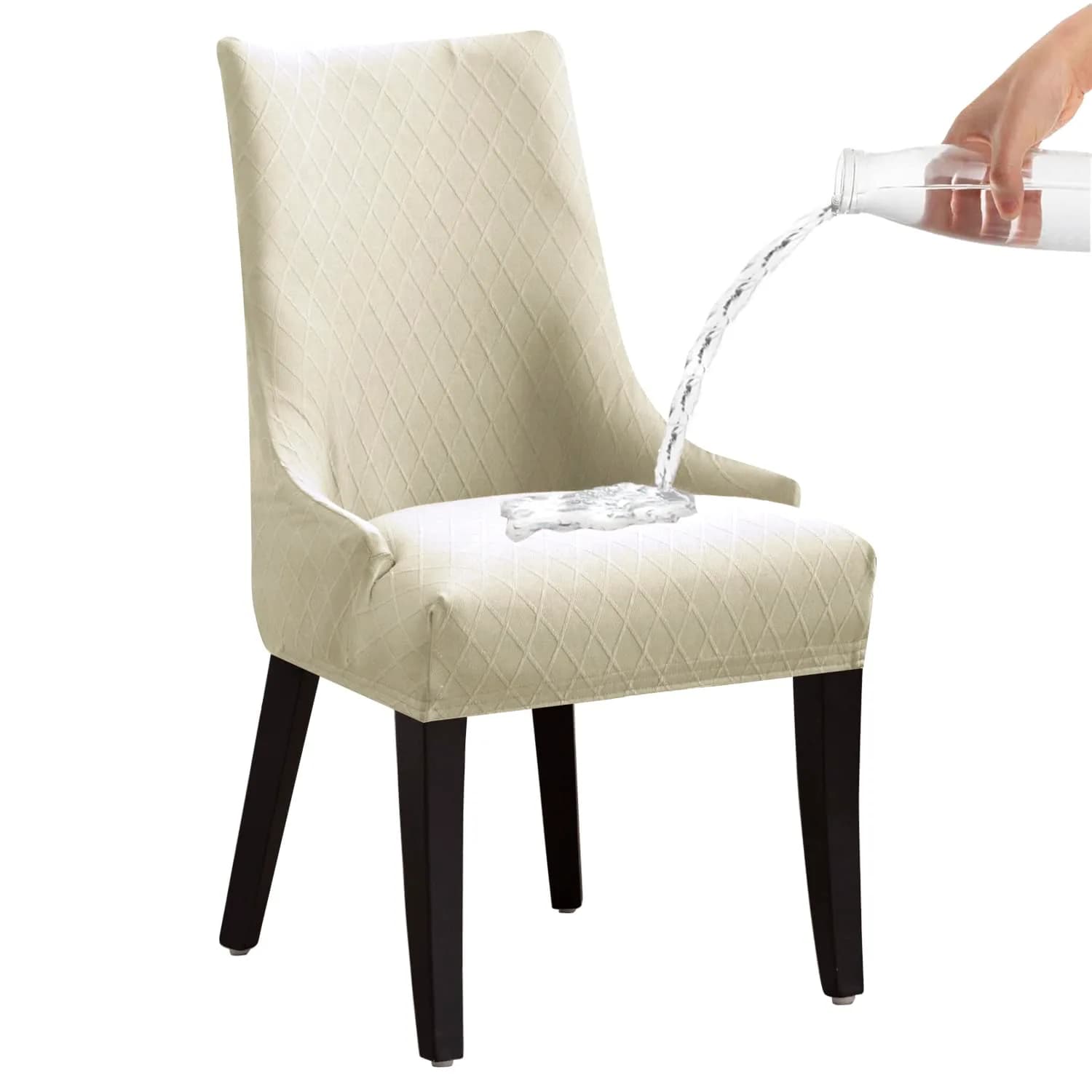 LANSHENG Reusable Beige Rhombic Geometric Wingback Chair Cover | Washable & Elastic Fit - main product image