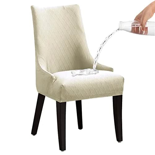 LANSHENG Reusable Beige Rhombic Geometric Wingback Chair Cover | Washable & Elastic Fit thumbnail 1