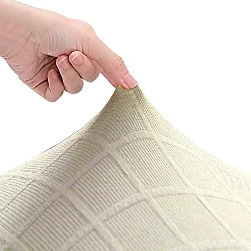 LANSHENG Reusable Beige Rhombic Geometric Wingback Chair Cover | Washable & Elastic Fit thumbnail 5